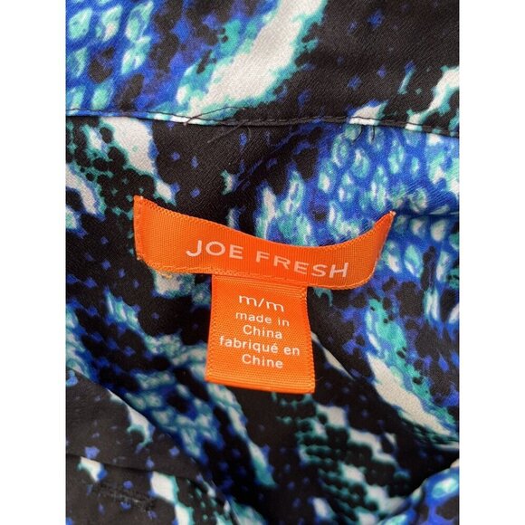 Joe Fresh Blue & Black Reptile Print Button-Front Long Sleeve Shirt M - Picture 4 of 4